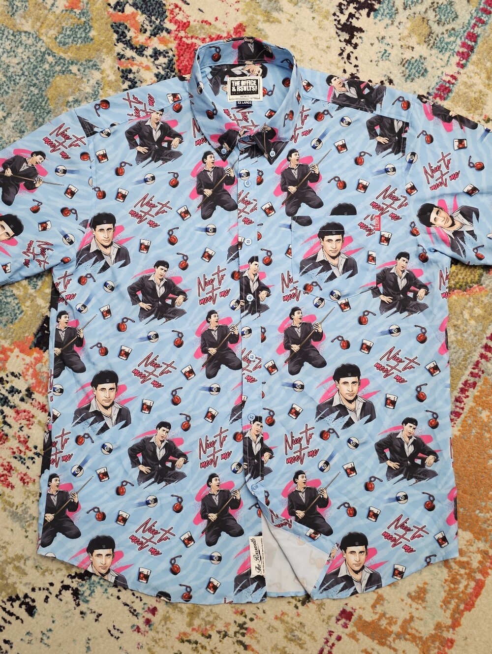 RSVLTS The Office “Date Mike” Short Sleeve Button Up Shirt Mens 2XL XXL AOP